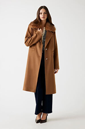 Kadın Karole Yün Karışımlı Kaban - Kahverengi | XS
