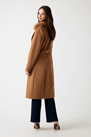 Kadın Karole Yün Karışımlı Kaban - Kahverengi | XS