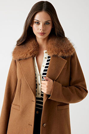 Kadın Karole Yün Karışımlı Kaban - Kahverengi | XS