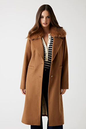 Kadın Karole Yün Karışımlı Kaban - Kahverengi | S
