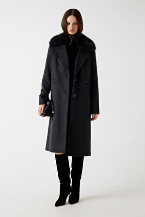 Kadın Karole Yün Karışımlı Kaban - Koyu Gri | S