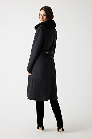 Kadın Karole Yün Karışımlı Kaban - Koyu Gri | S