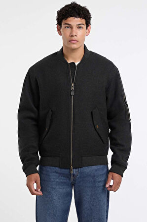 Erkek Yün Karışımlı Bomber Mont - Gri | S