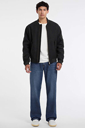 Erkek Yün Karışımlı Bomber Mont - Gri | S