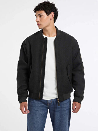 Guess Jeans Erkek Gri Yün Karışımlı Bomber Ceket M5BL1BW1482-DAGR