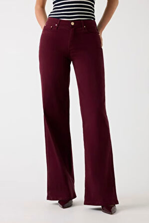 Kadın Velvet Modal Karışımlı Palazzo Fit Pantolon - Koyu Kırmızı | 25/32