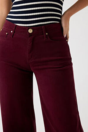 Kadın Velvet Modal Karışımlı Palazzo Fit Pantolon - Koyu Kırmızı | 25/32