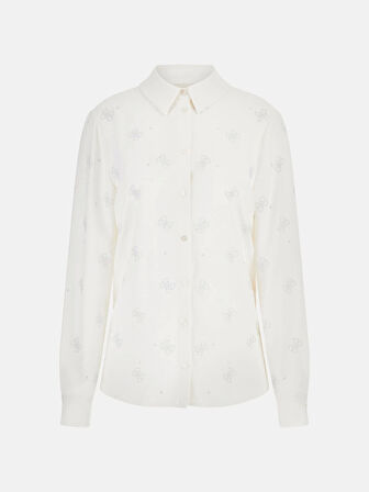 Guess Flore Kadın Beyaz Regular Fit Gömlek W5BH80W2982-G012