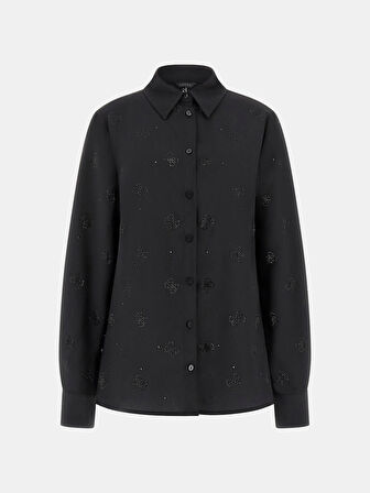 Guess Flore Kadın Siyah Regular Fit Gömlek W5BH80W2982-JBLK