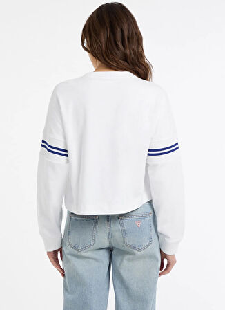 Guess Jeans Yuvarlak Yaka Baskılı Beyaz Kadın Sweatshırt Guess Jeans Kadın Sweatshirt