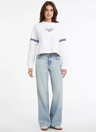 Guess Jeans Yuvarlak Yaka Baskılı Beyaz Kadın Sweatshırt Guess Jeans Kadın Sweatshirt