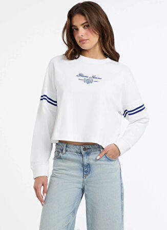 Guess Jeans Yuvarlak Yaka Baskılı Beyaz Kadın Sweatshırt Guess Jeans Kadın Sweatshirt