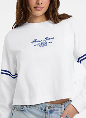Guess Jeans Yuvarlak Yaka Baskılı Beyaz Kadın Sweatshırt Guess Jeans Kadın Sweatshirt