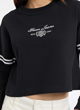 Guess Jeans Yuvarlak Yaka Baskılı Siyah Kadın Sweatshırt Guess Jeans Kadın Sweatshirt