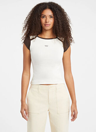 Guess Jeans Kayık Yaka Baskılı Krem Kadın T-Shirt Guess Jeans Kadın Top