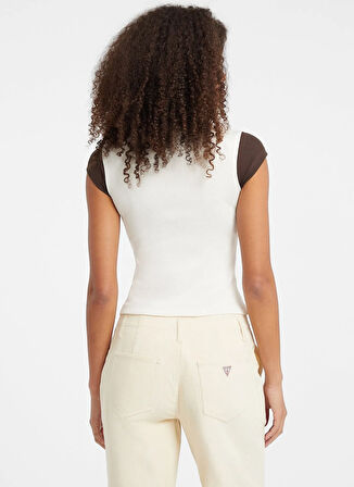 Guess Jeans Kayık Yaka Baskılı Krem Kadın T-Shirt Guess Jeans Kadın Top