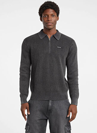 Guess Jeans Gömlek Yaka Standart Düz Siyah Erkek Kazak M5BR05Z3HM1-JBLK Guess Jeans Erkek