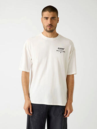 Guess Eldrin Erkek Beyaz Aktif Modal Karışımlı Oversize Fit T-Shirt Z5BI01JR06K-G018
