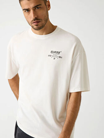 Guess Eldrin Erkek Beyaz Aktif Modal Karışımlı Oversize Fit T-Shirt Z5BI01JR06K-G018