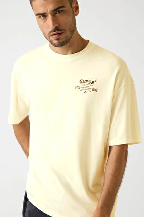 Guess Eldrin Erkek Bej Aktif Modal Karışımlı Oversize Fit T-Shirt Z5BI01JR06K-G9D0