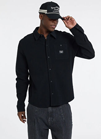 Guess Jeans Standart Siyah Düz Erkek Gömlek M5BP42K1141-JBLK Guess Jeans Erkek