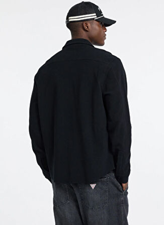 Guess Jeans Standart Siyah Düz Erkek Gömlek M5BP42K1141-JBLK Guess Jeans Erkek