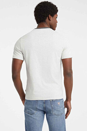 Erkek Logo Baskılı Slim Fit T-Shirt - Kırık Beyaz / Gri | M