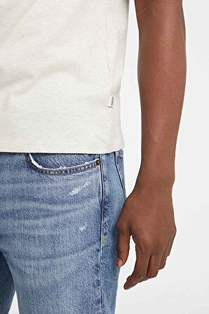 Erkek Logo Baskılı Slim Fit T-Shirt - Kırık Beyaz / Gri | XL