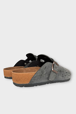 Unisex Toka Detaylı Mantar Anatomik Tabanlı Terlik  FÜME