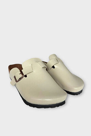 Unisex Toka Detaylı Mantar Anatomik Tabanlı Terlik  KREM