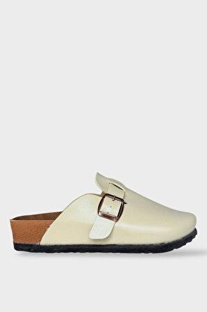 Unisex Toka Detaylı Mantar Anatomik Tabanlı Terlik  KREM