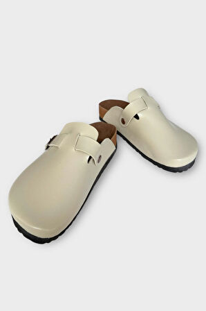 Unisex Toka Detaylı Mantar Anatomik Tabanlı Terlik  KREM