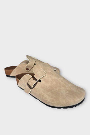 Unisex Toka Detaylı Mantar Anatomik Tabanlı Terlik  BEJ - SİYAH