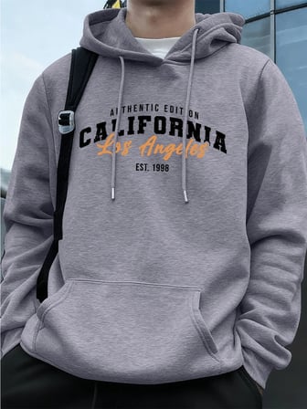 Los Angeles Kaliforniya Baskı Erkek Kapüşonlu Üst Sonbahar Bol Sweatshirt Hip Hop Cepli Polar