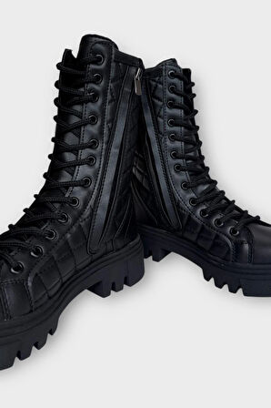 Kışlık Yandan Fermuarlı Uzun Kadın Bot SİYAH