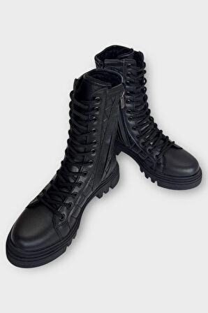 Kışlık Yandan Fermuarlı Uzun Kadın Bot SİYAH