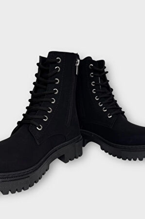 Kışlık Yandan Fermuarlı Uzun Kadın Bot SİYAH - FÜME