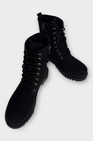 Kışlık Yandan Fermuarlı Uzun Kadın Bot SİYAH - FÜME