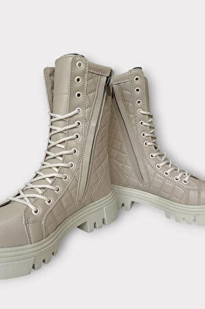 Kışlık Yandan Fermuarlı Uzun Kadın Bot BEJ