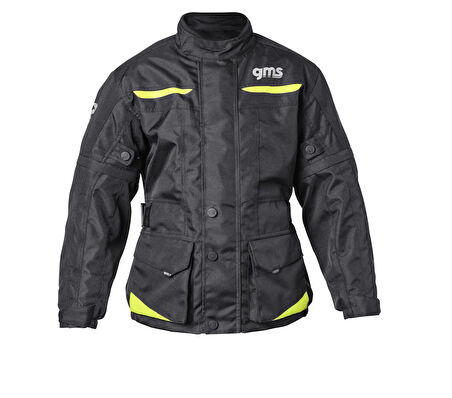 GEAR Korumalı Çocuk Motosiklet Montu Siyah  Neon Sarı - Su ve Rüzgar Geçirmez