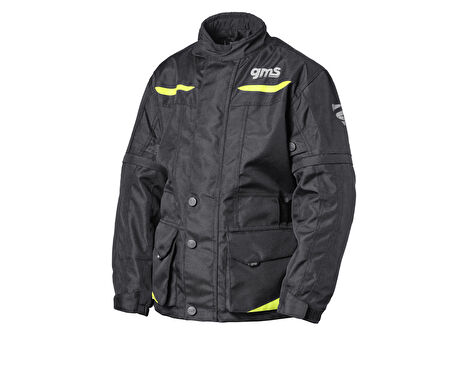GEAR Korumalı Çocuk Motosiklet Montu Siyah  Neon Sarı - Su ve Rüzgar Geçirmez
