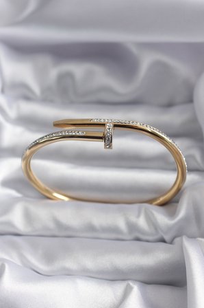 316L Çelik Gold Renk Çivi Model Zirkon Taş Detay Kadın Bileklik