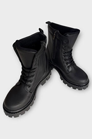 Kışlık Bağcıklı Fermuarlı Uzun Kadın Bot SİYAH