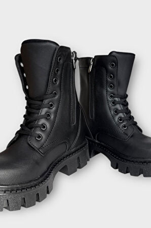 Kışlık Bağcıklı Fermuarlı Uzun Kadın Bot SİYAH