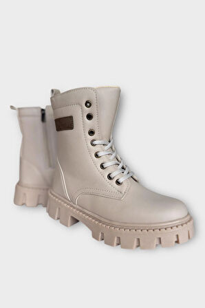 Kışlık Bağcıklı Fermuarlı Uzun Kadın Bot BEJ