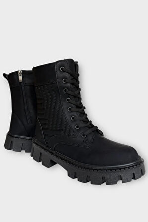 Kışlık Bağcıklı Fermurlı Uzun Kadın Bot SİYAH