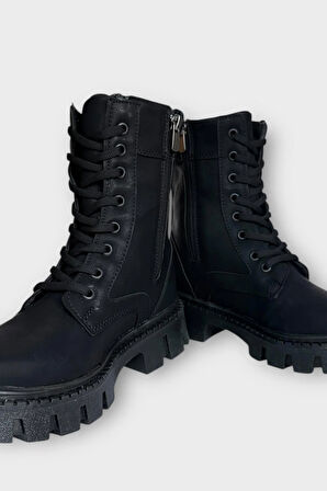 Kışlık Bağcıklı Fermurlı Uzun Kadın Bot SİYAH