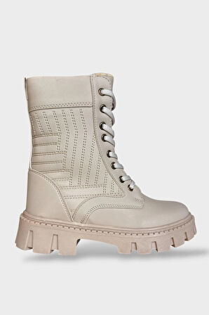 Kışlık Bağcıklı Fermurlı Uzun Kadın Bot BEJ