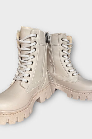 Kışlık Bağcıklı Fermurlı Uzun Kadın Bot BEJ