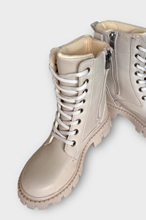 Kışlık Bağcıklı Fermurlı Uzun Kadın Bot BEJ